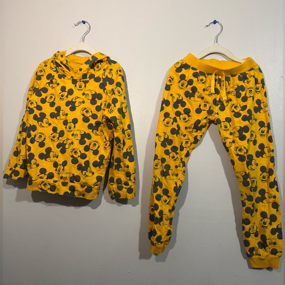 Disney Mickey Mouse Yellow & Gray Matching Hoodie Set – 100% Cotton